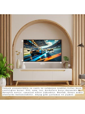 Otomobil Temalı Büyük Yarış Klasik Çerçevesiz Tablo 60X34 cm