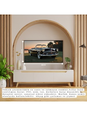 Otomobil Temalı Klasik Siyah Çerçevesiz Pvc Tablo 60X34 cm