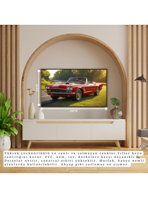 Otomobil Temalı Kırmızı Klasik Çerçevesiz Pvc Tablo 60X34 cm