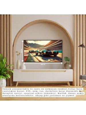 Otomobil Temalı Yarış Pistinde Çerçevesiz Pvc Tablo 60X34 cm