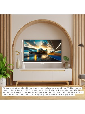 Otomobil Temalı Yarış Pistinde Gündoğarken Çerçevesiz Pvc Tablo 60X34 cm