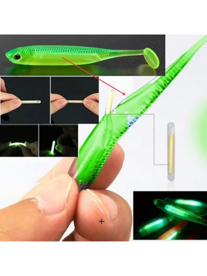 Eagenset Içine Fosforlu Glow Çubuk Işık Takılabilen Neon Uv – Fosforlu Glow Yeşil Silikon Balık 1 Adet 7cm Silikon Yem  (1 Adet Glow Çubuk Hediye)