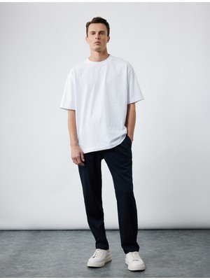 Koton Kısa Kollu Pamuklu Basic Oversize Tişört Erkek Günlük Stil Beyaz Renk XL