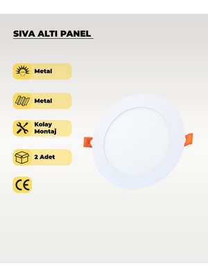 AC Aydınlatma 9W Sıva Altı Yuvarlak Slim LED Panel 3200K Sarı Işık - 2 Adet