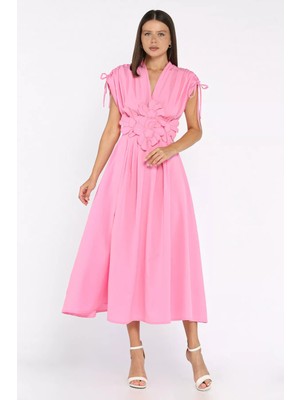 Papatya Aplikeli Kruvaze Elbise P-00017895