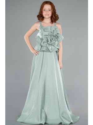 Askılı Gül Detaylı Uzun Kız Çocuk Abiye ABU4831