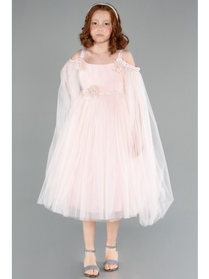 Şal Detaylı Midi Kız Çocuk Abiye Elbise ABK2299
