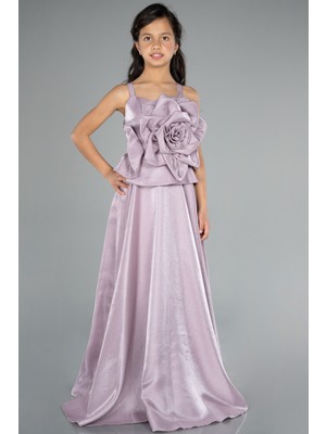 Askılı Gül Detaylı Uzun Kız Çocuk Abiye ABU4831