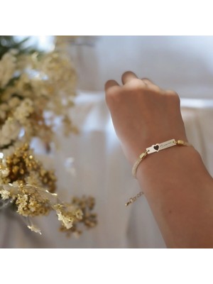 14 Ayar Plakalı Altın Atatürk Imzası Temalı Kalp Figürlü Hasır Kordonlu BILEKLIK-414SEMBOL