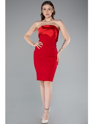 Saten Straplez Yaka Kısa Davet Elbisesi ABK2306