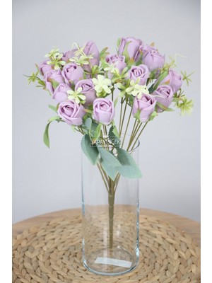 Yapay Çiçek 18LI Garnitürlü Tomur Gül Buketi Lila