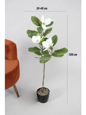 Yapay Çiçekli Manolya Ağacı 100 cm Beyaz