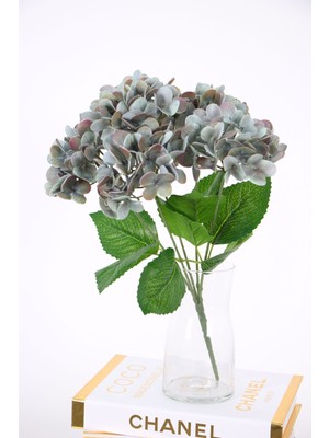 Yapay Lüx 5 Dallı Islak Ortanca Demeti 45 cm Pastel Turkuaz