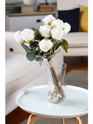 Yapay Lux 8li Kuru Model Gül Buketi 40 cm Kırık Beyaz