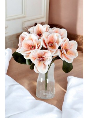 Yapay Premium 7 Dallı Islak Manolya 40 cm Pudra