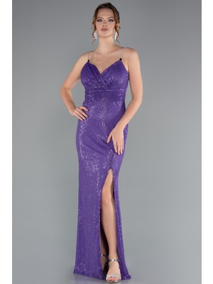 Sırt ve Bacak Dekolteli Uzun Pul Payet Abiye ABU3768