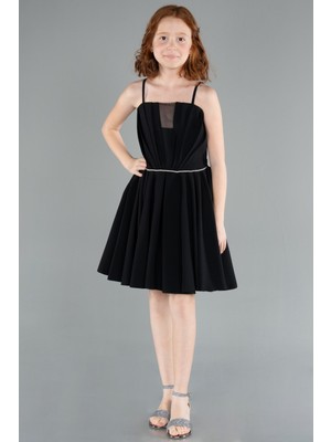 Askılı Eteği Pileli Kısa Kız Çocuk Abiye ABK2298