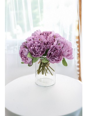 Yapay Çiçek 6lı Açmış Şakayık Gül Buketi Lila