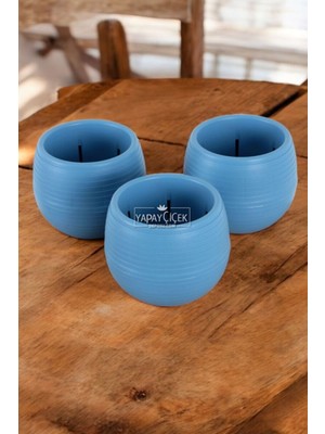Mini Kaktüs Sukulent Saksısı 3lü Set Mavi Elvan Model 12.5 cm 1.3 Litre