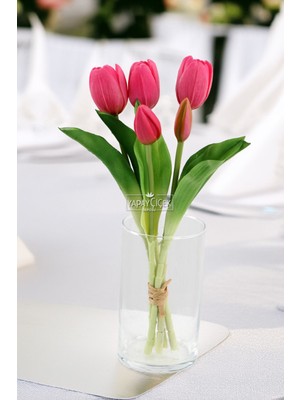 Gerçek Dokulu Lüx 5 Dallı Tulipa Lale Buketi Fusya