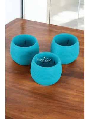 Mini Kaktüs Sukulent Saksısı 3lü Set Koyu Turkuaz Elvan Model 9 cm
