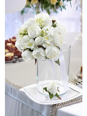 Gelin Buketi Beyaz Düş Şakayık Güller