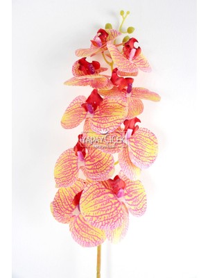 Yapay Dal Baskılı Orkide Çiçeği 88 cm Somon Pembe Çizgili