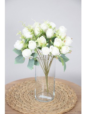 Yapay Çiçek 18LI Garnitürlü Tomur Gül Buketi Beyaz