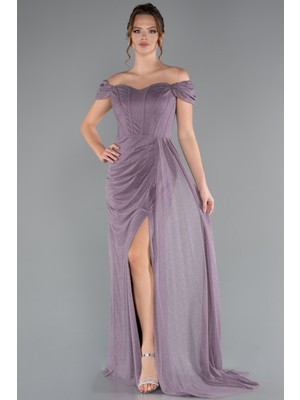 Kayık Yaka Balen Korse Uzun Simli Abiye ABU3472