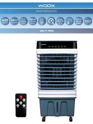 100 Lt Su Kapasiteli, 420 Watt, Otomatik Salınım, Dijital Touch Panel Portatif Hava Soğutucu