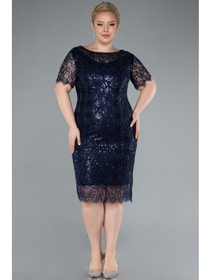 Kısa Kol Midi Boncuklu Büyük Beden Abiye Elbise ABK2330