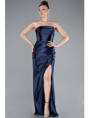 Straplez Bacak Dekolteli Uzun Mezuniyet Elbisesi ABU4944