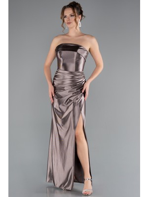 Straplez Bacak Dekolteli Uzun Mezuniyet Elbisesi ABU4944