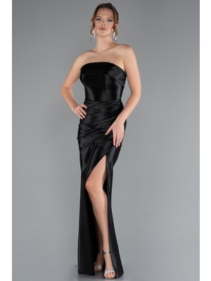 Straplez Bacak Dekolteli Uzun Mezuniyet Elbisesi ABU4944