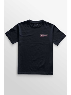 Lacivert Tişört  Black Pink Logo Blackpink  Minimal Ön Baskılı Tişört Unisex T-Shirt
