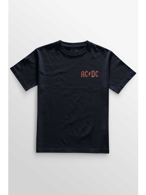 Unisex Lacivert T-Shirt Ac/dc Angus Malcolm Young Hard Rock Ac Dc Gitar Guitar Ön Baskılı Tişört