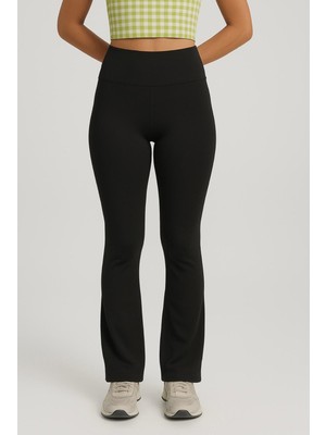 Kadın Siyah Ispanyol Paça Spor Yoga TAYT-P2235