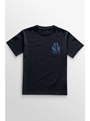 Unisex Lacivert T-Shirt Batman Joker Kara Şovalye Dark Knight Film Minimal Ön Baskılı Tişört