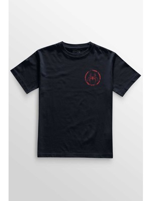 Unisex Lacivert T-Shirt Spider Örümcek Örümcek Adam Animal Gym Spor Minimal Ön Baskılı Tişört