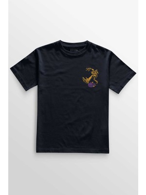 Unisex Lacivert T-Shirt Ninja Kaplumbağa Kaykay Tmnt Skate Sokak Minimal Ön Baskılı Tişört