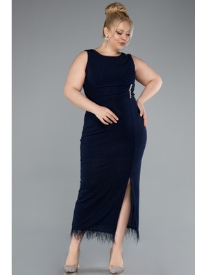 Kolsuz Yırtmaçlı Midi Büyük Beden Abiye ABK2338