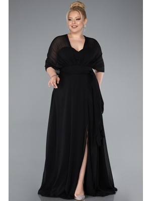 Yırtmaçlı Uzun Şifon Büyük Beden Mezuniyet Elbisesi ABU4951