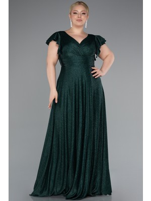 Kısa Kol Kruvaze Yaka Uzun Simli Büyük Beden Abiye ABU4985