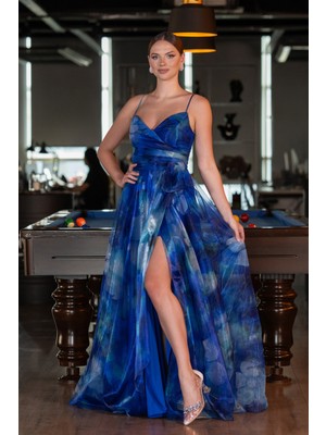 Bacak Dekolteli Uzun Empirme Mezuniyet Elbisesi ABU5053