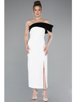 Tek Omuz Yırtmaçlı Midi Davet Elbisesi ABK2350