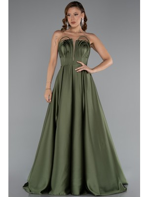 Straplez Uzun Saten Abiye Elbise ABU5105