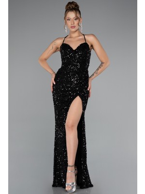 Sırt Dekolteli Uzun Pullu Abiye Elbise ABU5106