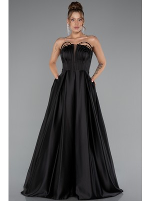 Straplez Uzun Saten Abiye Elbise ABU5105