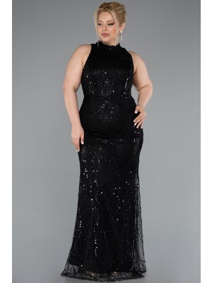 Halter Yaka Uzun Boncuklu Büyük Beden Abiye ABU5063