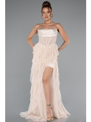 Straplez Yırtmaçlı Uzun Abiye ABU5071